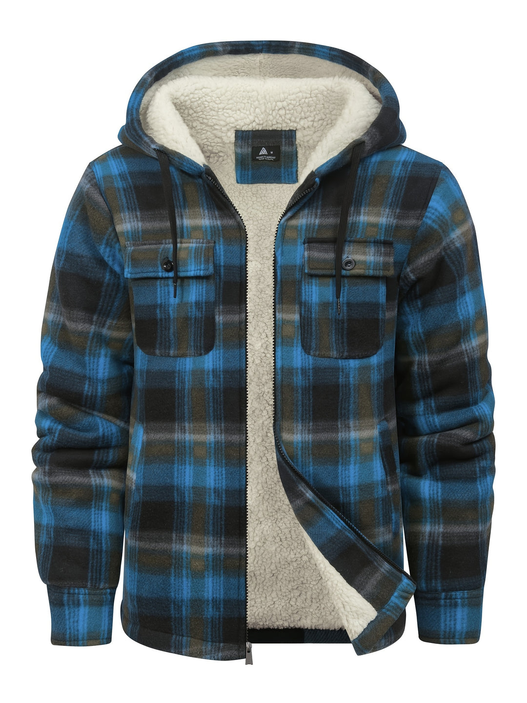 Men's Heavyweight Fleece Full Zip Hooded Plaid Shirt Jacket