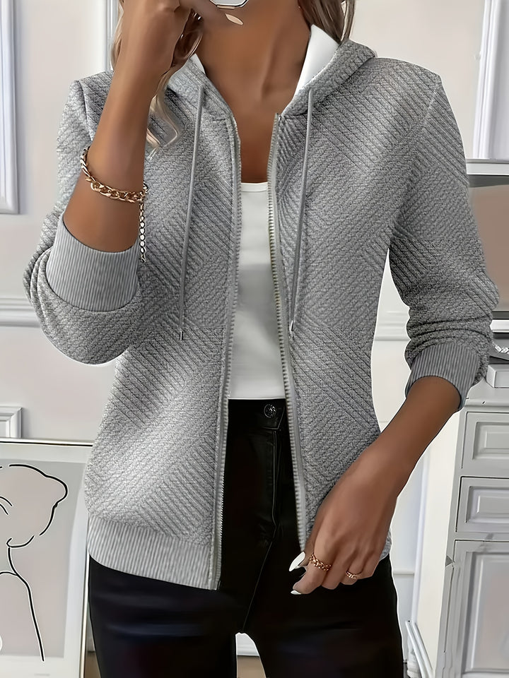 Stylish Elegant Casual Jacket Zippered Drawstring Hooded Cardigan