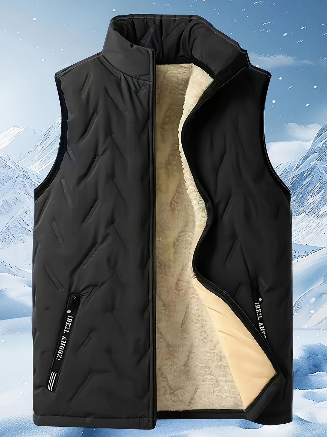 Men's Fleece-Lined Sleeveless Jacket Vest with Zippered Pockets