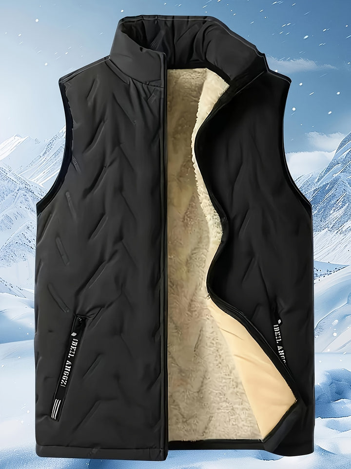 Men's Fleece-Lined Sleeveless Jacket Vest with Zippered Pockets
