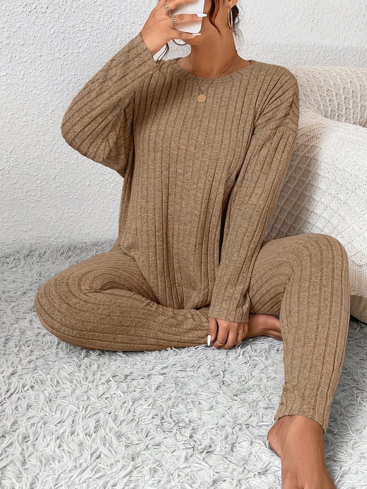 Women's Casual Commuting Outfit Long-Length Set Ribbed Texture