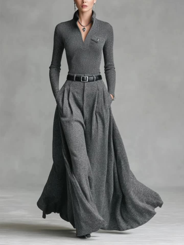 Women's Top and Wide Leg Long Skirt Fashion Outfit