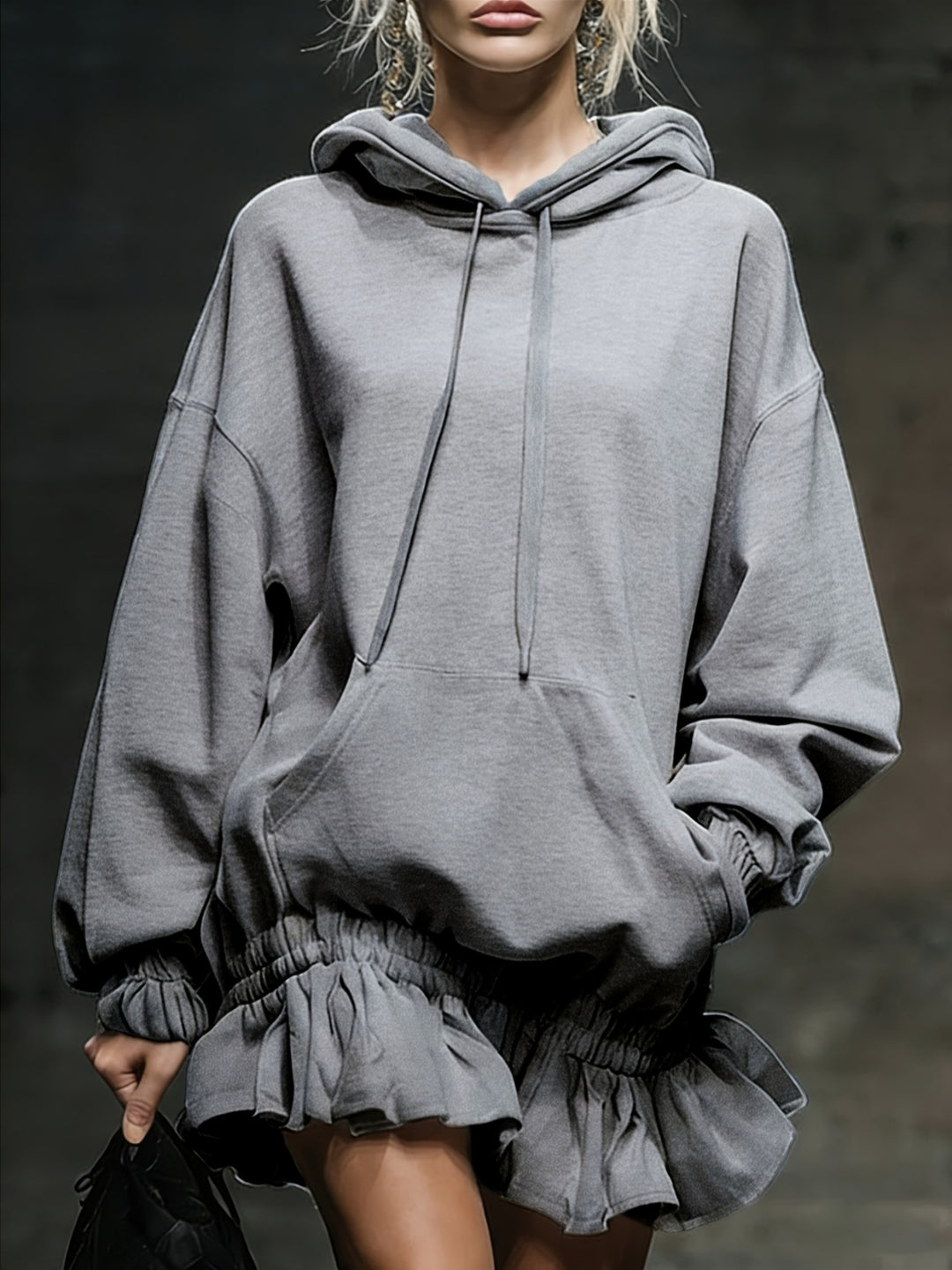 Hooded Ruffled Sweatshirt Dress for Women Casual Trendy Style