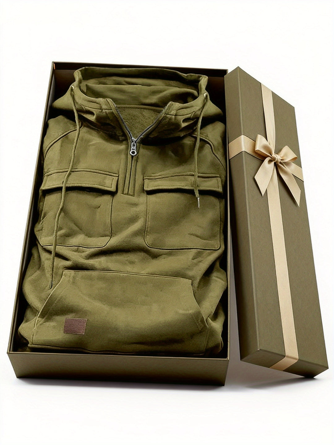 Men's Quarter Zip Hoodie Loose Fit Multi Pocket Sports Tactical
