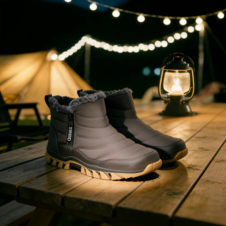 Men's Mid-Top Lace-Up Snow Hiking Boots with Non-Slip Sole