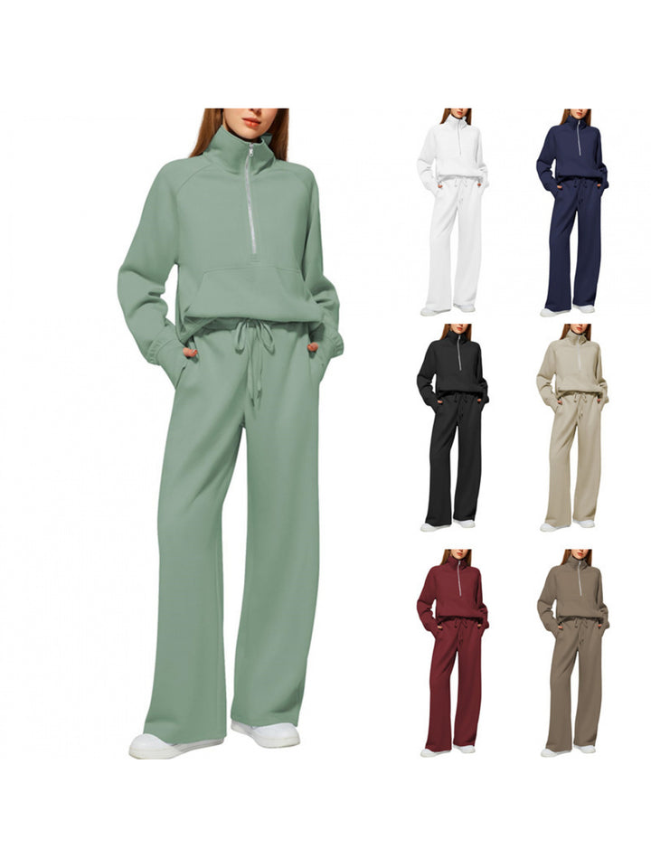 Women's Oversized Half-Zip Sweatshirt and Wide Leg Sweatpants Set