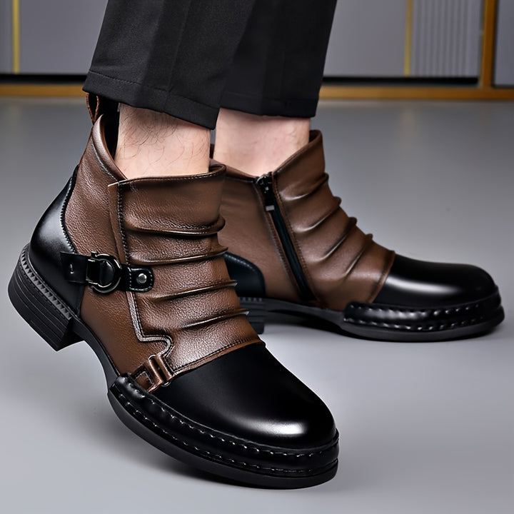 British Vintage Biker Boots with Side Zipper for Men