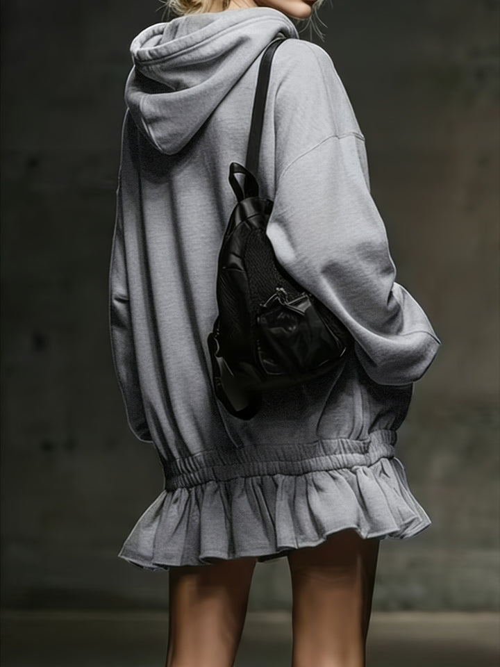 Hooded Ruffled Sweatshirt Dress for Women Casual Trendy Style