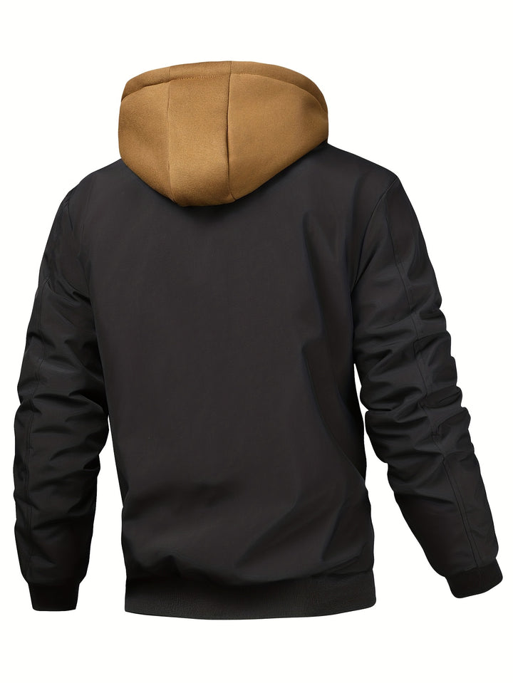 Men's Sports Jacket with Cap, Outdoor Tactical Zipper Pocket Jacket