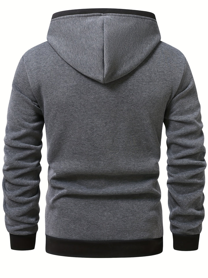 Men's Casual Color Block Hoodie with Zipper Closure Long Sleeve Sweatshirt