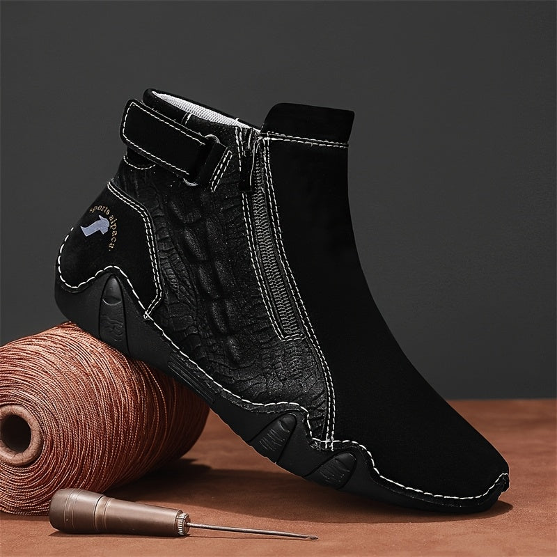Men's Fashion Zippered Slip-on Mid-top Rubber Sole Outdoor Boots
