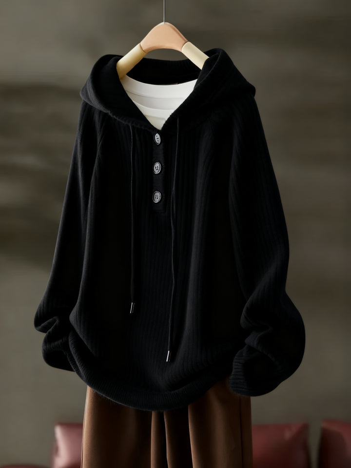 Women's Fleece Hoodie Casual Pullover with Button Front and Drawstring Hood