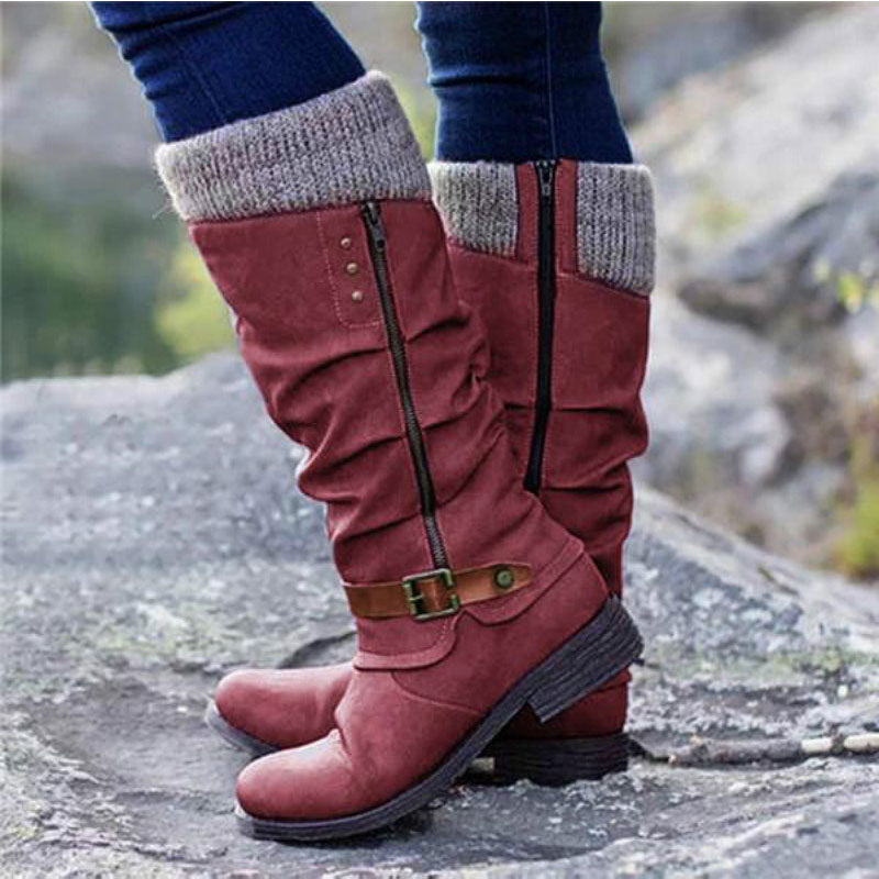 Women's Mid-calf Riding Boots with Chunky Heels and Fleece Lining