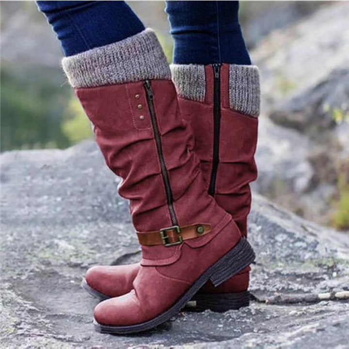 Women's Mid-calf Riding Boots with Chunky Heels and Fleece Lining