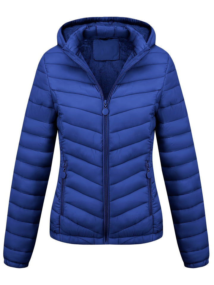 Women's Hooded Padded Coat with Pockets for Autumn Winter Fashion