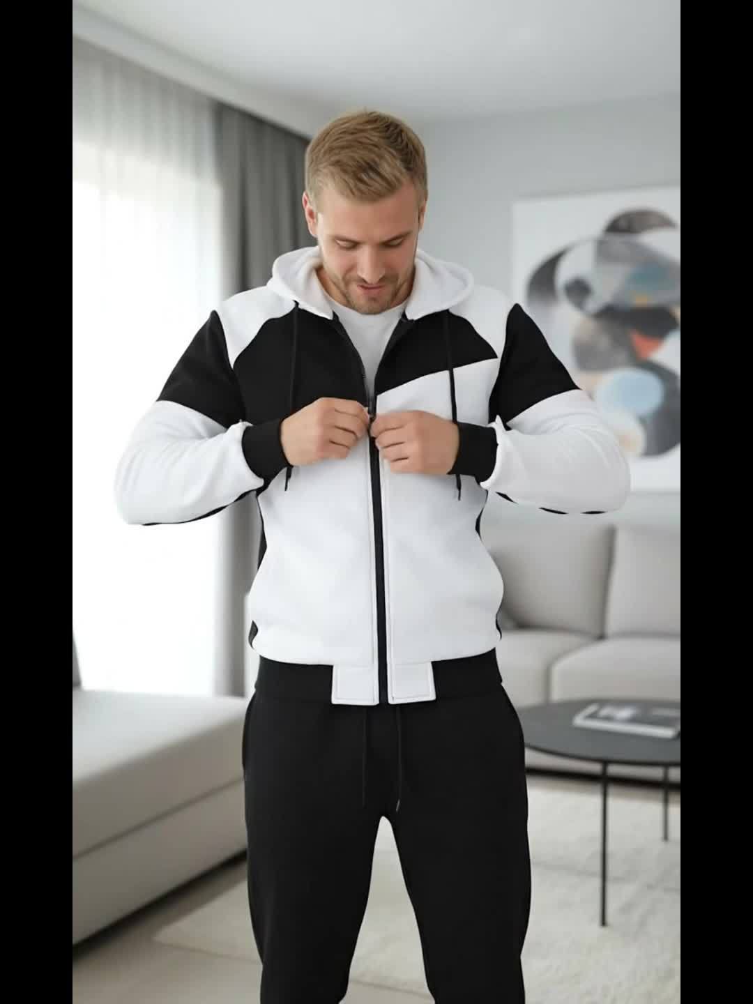 Men's Sports Set - Long Sleeve Hooded Jacket and Jogging Pants