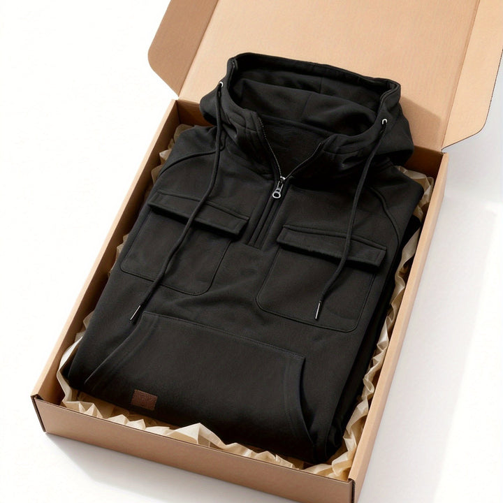 Men's Quarter Zip Hoodie Loose Fit Multi Pocket Sports Tactical