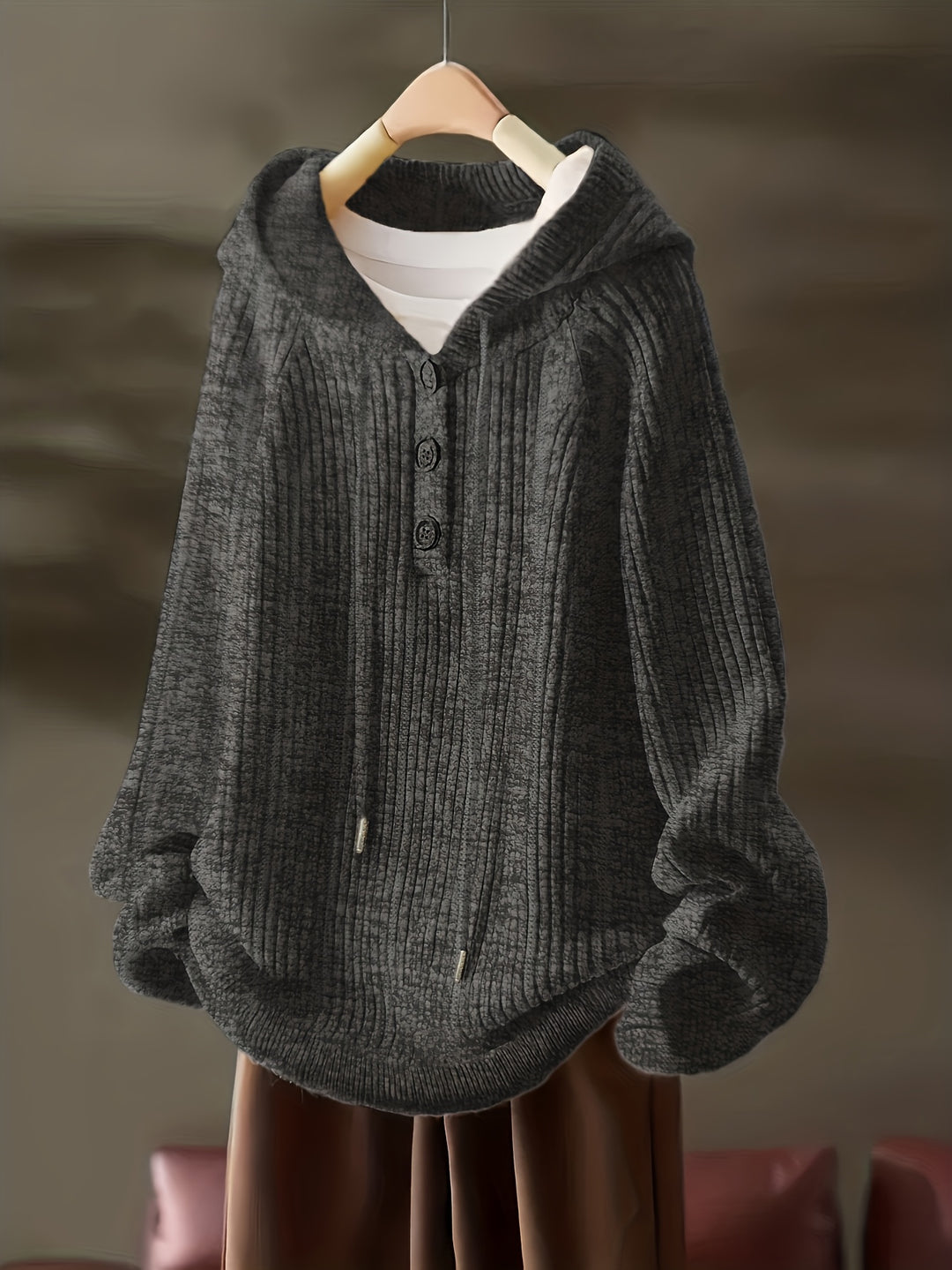 Women's Fleece Hoodie Casual Pullover with Button Front and Drawstring Hood