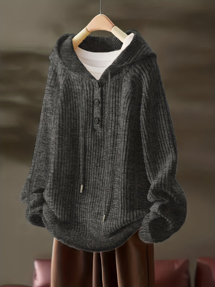 Women's Fleece Hoodie Casual Pullover with Button Front and Drawstring Hood