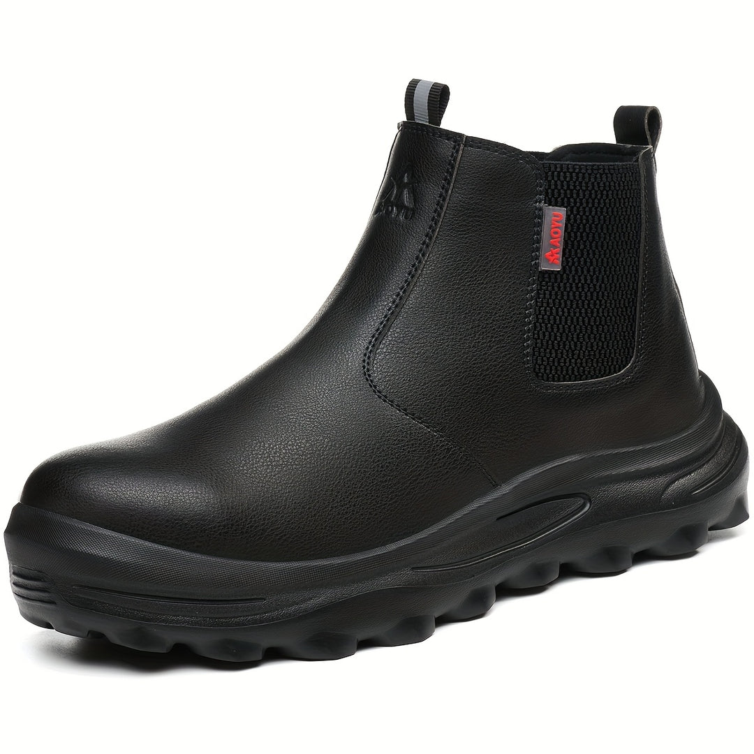 Men's Work Boots Slip-On Construction Sneakers Rubber Sole Round Toe