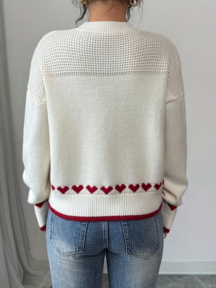 Women's Casual Heart Pattern Drop Shoulder Sweater