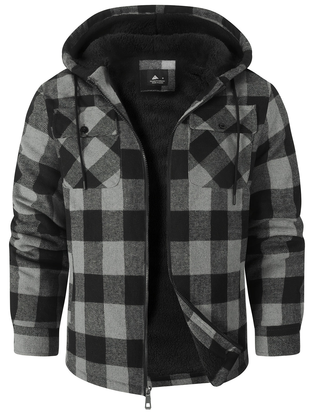 Men's Heavyweight Fleece Full Zip Hooded Plaid Shirt Jacket