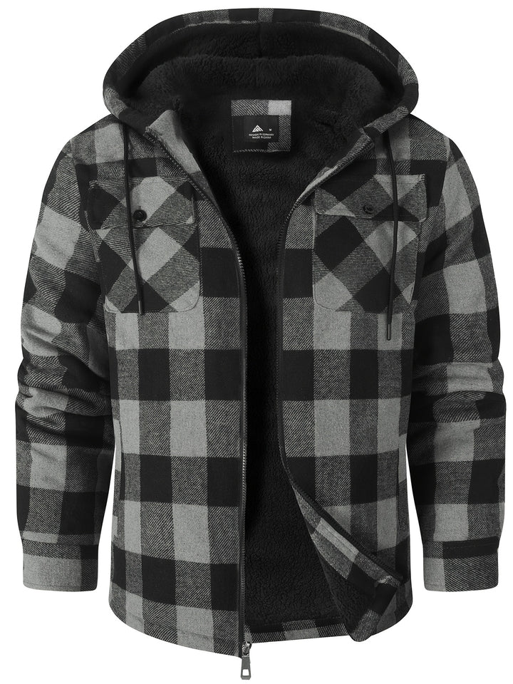Men's Heavyweight Fleece Full Zip Hooded Plaid Shirt Jacket