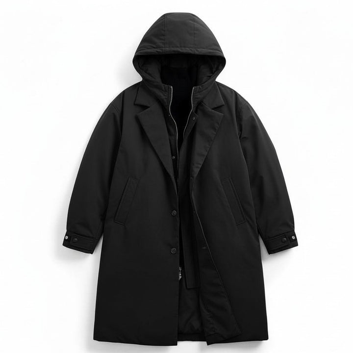 B Unique Fashions Men’s Long Puffer Trench Coat with Hood