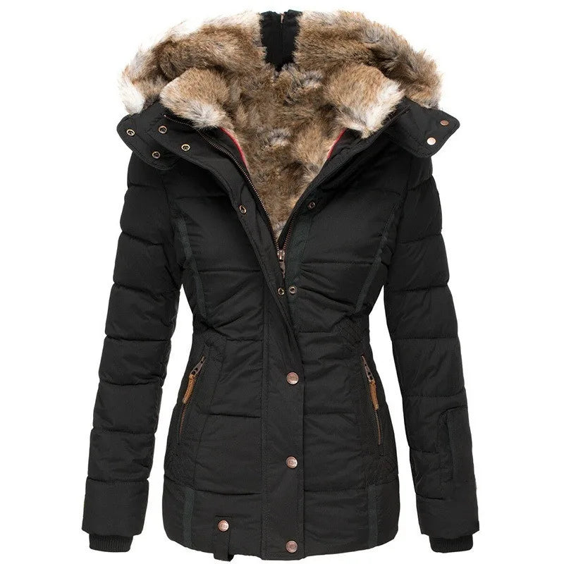 B Unique Fashions Women’s Winter Jacket with Fur-Trimmed Collar