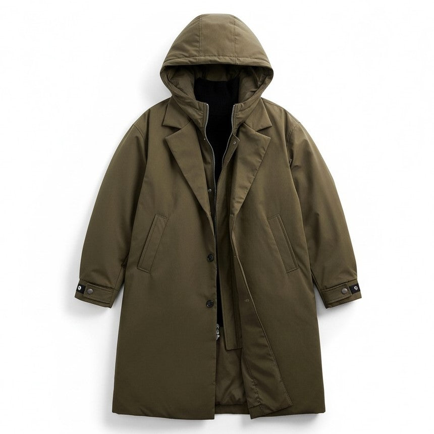 B Unique Fashions Men’s Long Puffer Trench Coat with Hood