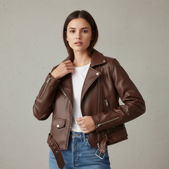 B Unique Fashions Women’s Genuine PU Leather Jacket