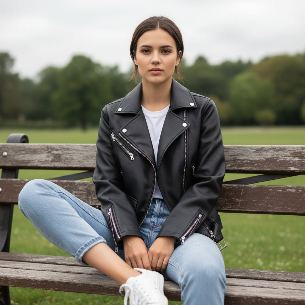 B Unique Fashions Women’s Genuine PU Leather Jacket